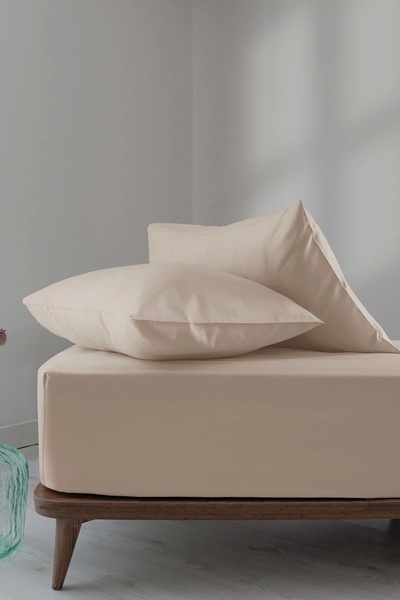 İssimo Home Simply Orchid Beige Cotton Satin Fitted Set 100*200/50*70