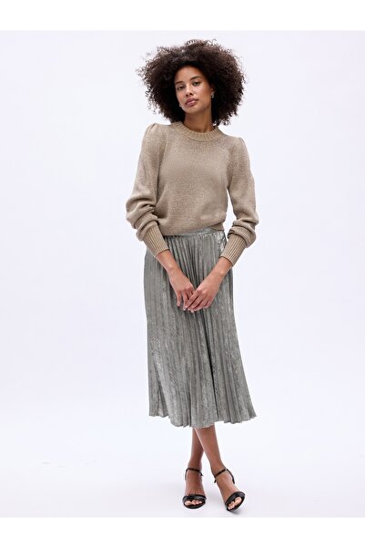 GAP Kadın Gri Metalik Relaxed Pileli Midi Etek