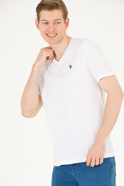 U.S. Polo Assn. Λευκό ανδρικό μπλουζάκι με λαιμόκοψη 50263203 -vr013