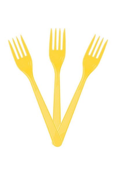 booddie Yellow Color Fork Durable Hard Plastic Practical Use Party Activity & Birthday Fork 25 Pieces