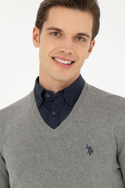 U.S. Polo Assn. Ανδρικό πουλόβερ Basic Grey Melange - 50275819 -VR086