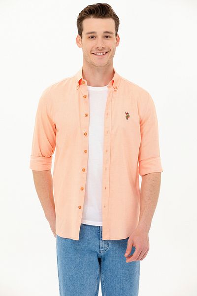 U.S. Polo Assn. Мъжка оранжева риза с дълъг ръкав 50263099-VR051