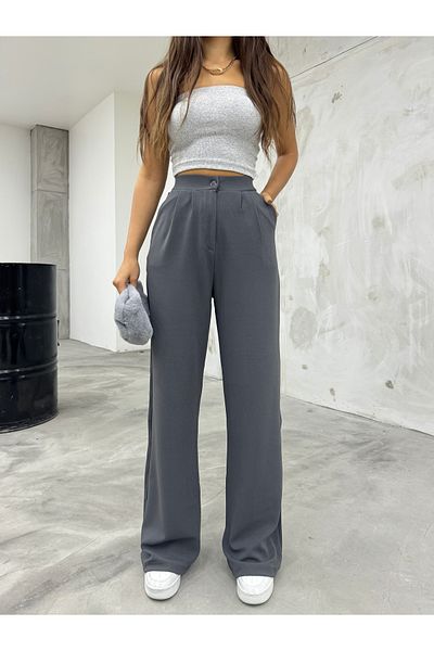 BİKELİFE Graue Lycra-Palazzo-Hose mit weitem Bein für Damen