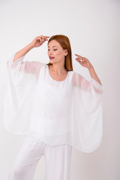 Bohem Stil Set bluză și pantaloni din mătase cu mânecă liliac italiană