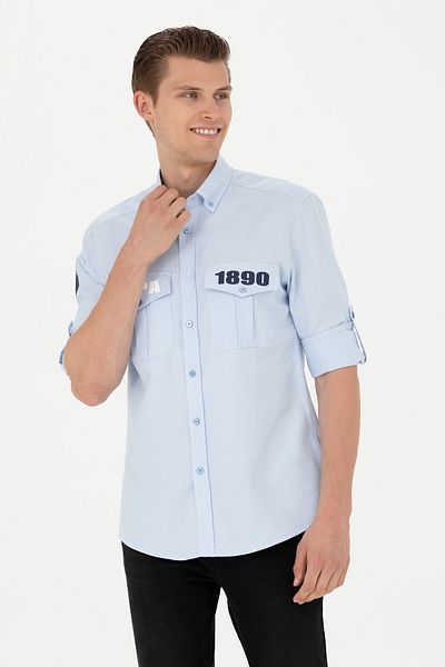 U.S. Polo Assn. Ανδρικό μπλε μακρυμάνικο πουκάμισο 50272289 -VR036