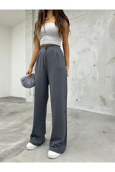 BİKELİFE Graue Lycra-Palazzo-Hose mit weitem Bein für Damen