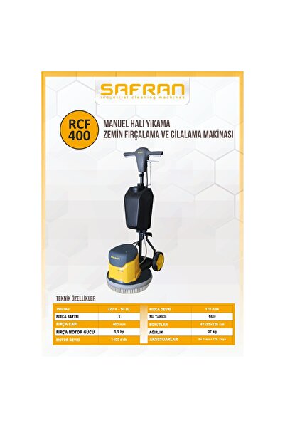 Safran Manuel Halı Yıkama, Zemin Fırçalama Ve Cilalama Makinası Rcf 400