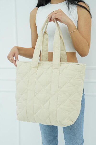 Madamra Krémová dámská prošívaná taška se vzorem Puff