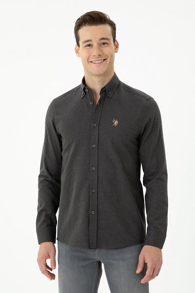U.S. Polo Assn. Ανδρικό μακρυμάνικο πουκάμισο Anthracite Basic 50271275-VR006