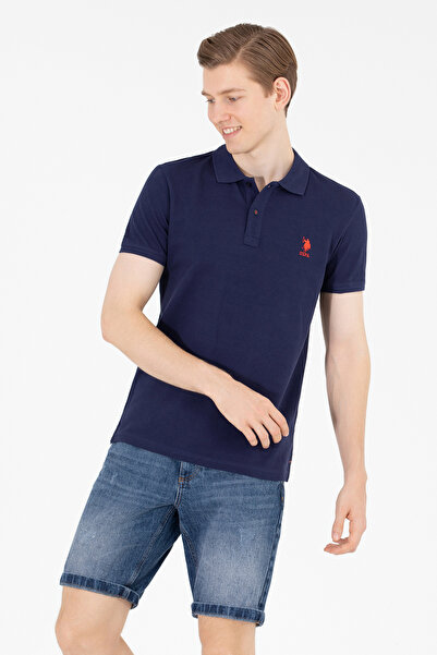 U.S. Polo Assn. تي شيرت رجالي باللون الأزرق الداكن بياقة بولو أساسية 50263238...