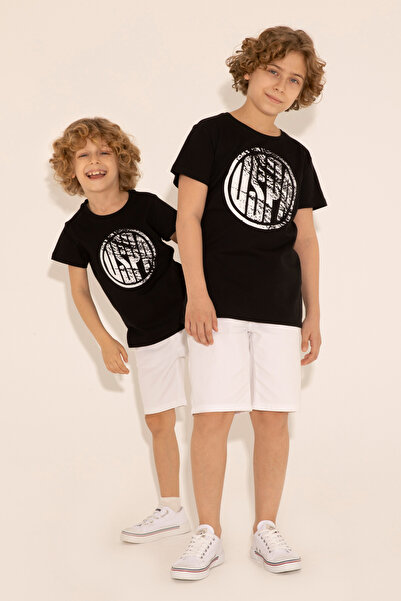U.S. Polo Assn. تي شيرت أسود أساسي برقبة دائرية للأولاد 50284819 -VR046