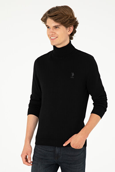 U.S. Polo Assn. سترة أساسية سوداء اللون للرجال ذات ياقة عالية وقصة ضيقة 50288...