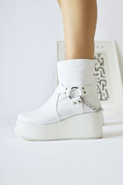 Limoya Mashal White Chain Detailed High Sole Women's Boots, Women's Bootie