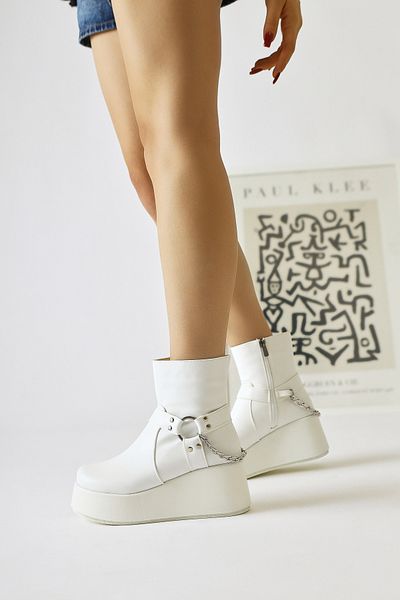 Limoya Mashal White Chain Detailed High Sole Women's Boots, Women's Bootie