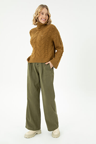 U.S. Polo Assn. Γυναικείο πουλόβερ με ζιβάγκο ανοιχτόχρωμο χακί 50270441-VR183