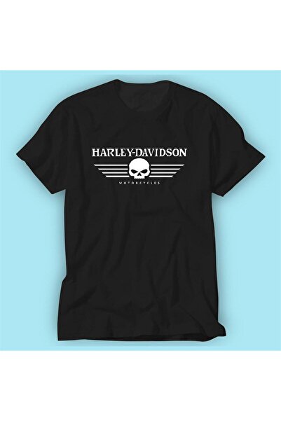 Motiker Harley Davidson Skull Siyah Baskı Logo Tshirt Modeli