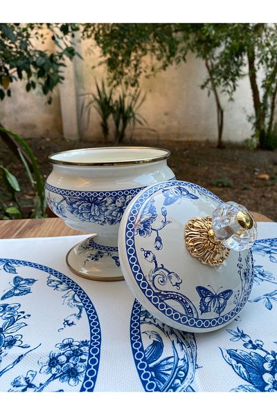 vanilya accessory Gold Series Blue Sugar Bowl and Storage Box - Standing