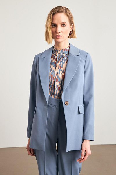 Setre Blue Inner Lining Detailed Single Button and Pocket Detailed Jacket