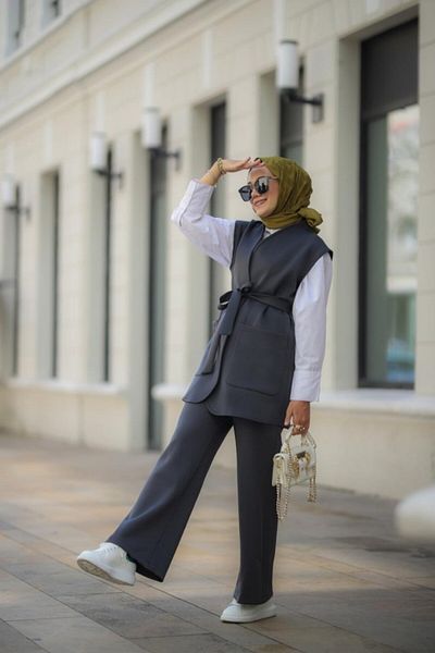 NS Moda طقم حجاب بونتي أنثراسايت موديل-522