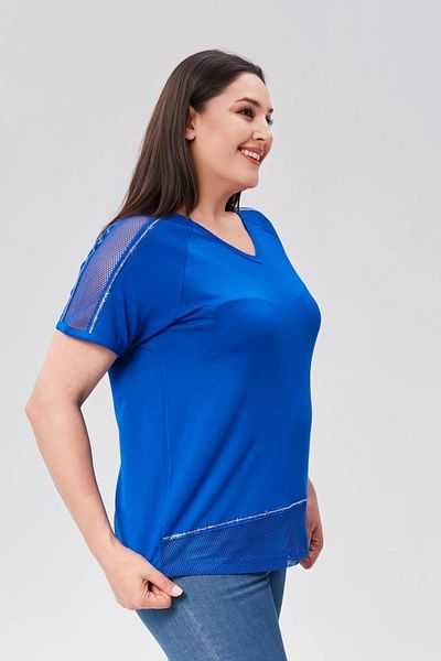 CAFCAF Shoulder and Skirt Mesh Detailed Stone Printed Blouse