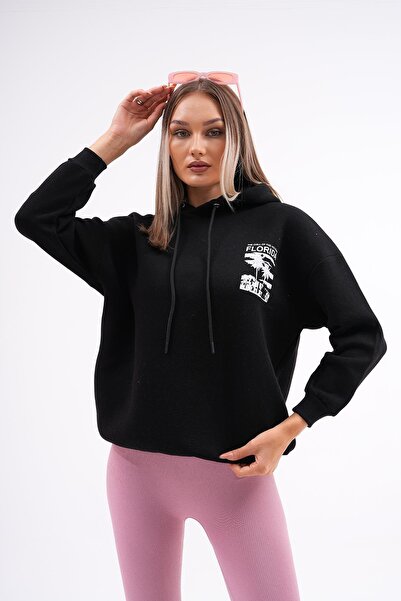 ŞİMAL Women's Back Print Detailed Hooded Three Thread Sweatshirt 245128 -