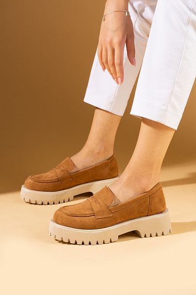 Pembe Potin Γυναικεία Tan Nubuck Loafer Moccasin Casual Buckle Daily άνετα παπούτσια σόλας