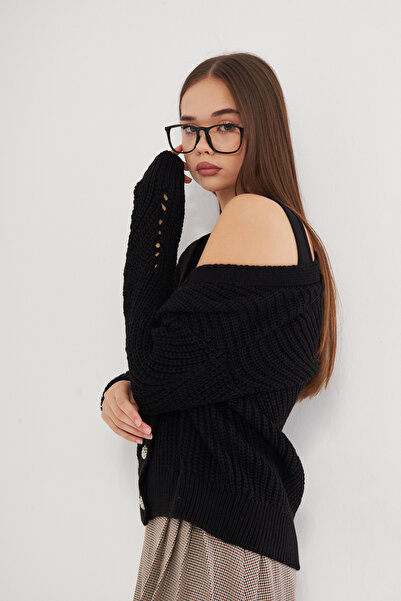 Kutaf Siyah Basic V Yaka Triko Hırka