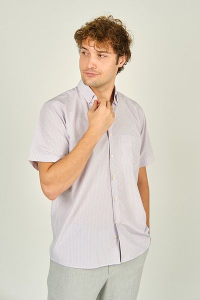 MUGİ Mugi Men's Single Pocket Collar Buttoned Short Sleeve Cotton Shirt 3003 Red