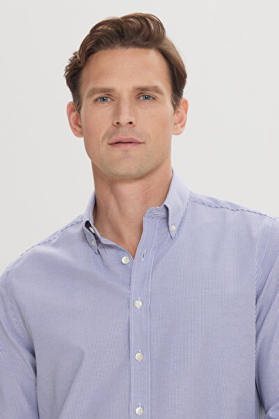 ALTINYILDIZ CLASSICS Cămașă pentru bărbați, alb-albastru, slim fit, cu guler cu nasturi