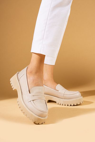 Pembe Potin Γυναικεία μπεζ λουστρίνι Loafer Moccasin Casual Buckle Daily Comfortable Sole Παπούτσια