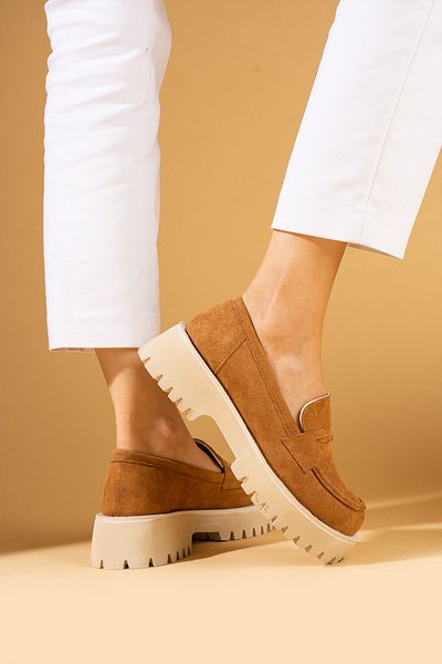 Pembe Potin Γυναικεία Tan Nubuck Loafer Moccasin Casual Buckle Daily άνετα παπούτσια σόλας