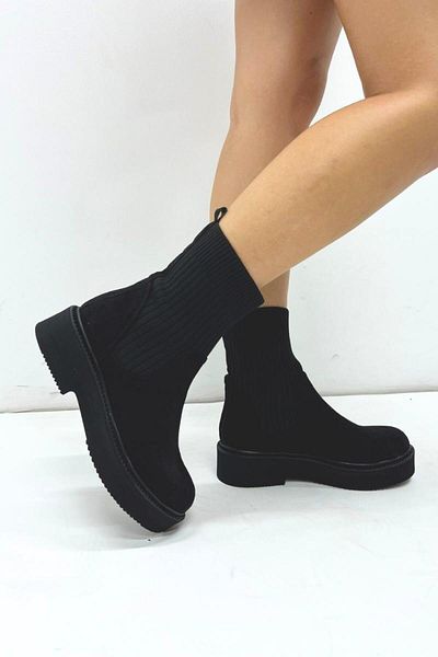 inizio Μαύρα Konç Knitwear Flat Boots P266