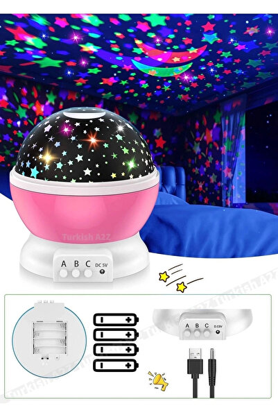 Hsc bilişim Pembe Dönen Renkli Ay Yıldızlı Gökyüzü Yansıtmalı Projeksiyon Gece Lambası Çocuk Bebek Parti Odası