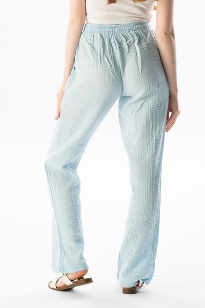 Eliş Şile Bezi Muslină, cu șireturi, talie, cu buzunar dublu, pantaloni de vară pentru femei Ice Blue Bmv