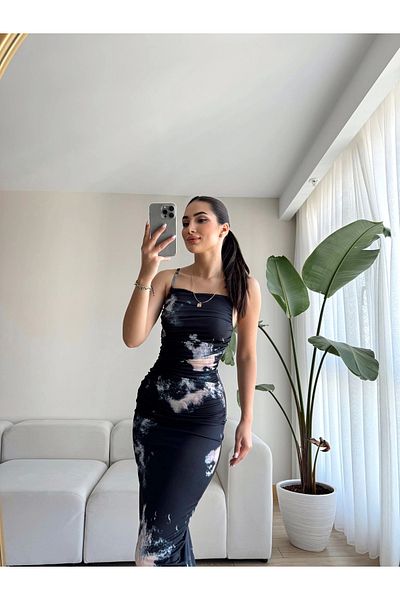 Zoom Butik Strappy Long Tie-Dye Dress