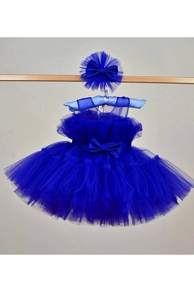 ELLUSSİ Saxe Blue Bow Detailed Belted Fluffy for Girl