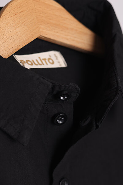 Pollito Αγόρι μαύρο κλασικό πουκάμισο με απαλή υφή