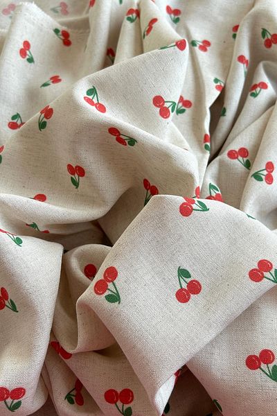 Doray Kumaş Λινό ύφασμα βισκόζης με σχέδιο Cherry / DRY - 79