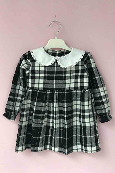 Bertuğ Bebek Ekoseli Oduncu Kumaş Kız Çocuk Bebek Siyah Beyaz Bebe Yaka Dante...