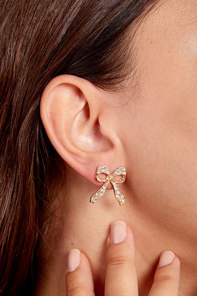 Elika Silver Women's Zircon Stone Bow Model Earrings