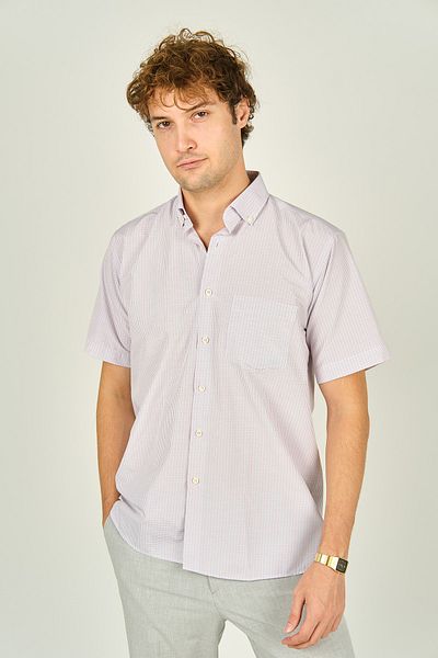 MUGİ Mugi Men's Single Pocket Collar Buttoned Short Sleeve Cotton Shirt 3003 Red