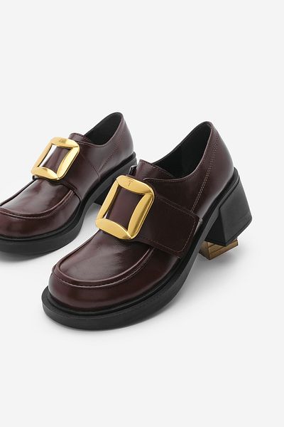 Marjin Claret Red Dersan Thick Heeled Masculine Casual Women's Shoes - Buckle