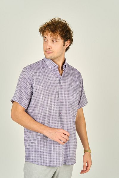 MUGİ Cămașă pentru bărbați Mugi, cu un singur buzunar, cu mânecă scurtă, 100% bumbac, 3024 violet