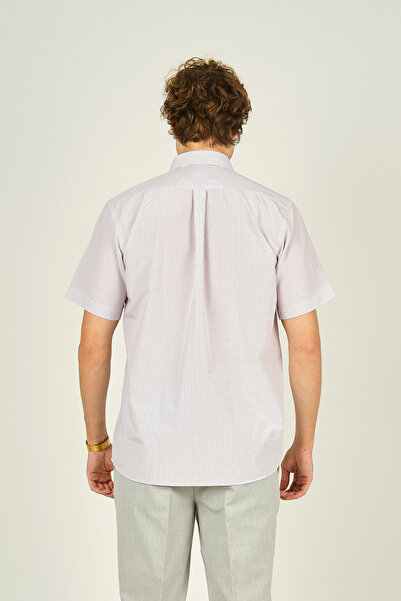 MUGİ Mugi Men's Single Pocket Collar Buttoned Short Sleeve Cotton Shirt 3003 Red