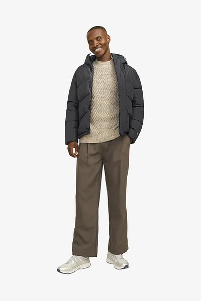 Jack & Jones Ανδρικό γκρι παλτό Jjworld Puffer 12259850 -Ασφάλτινο