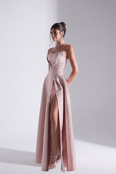 BETTY & SAM Alex Powder Jacquard Slit Strapless Evening Dress