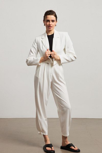 YOUR NAME Double Breasted Collar Padded Crop White Women's Blazer Jacket