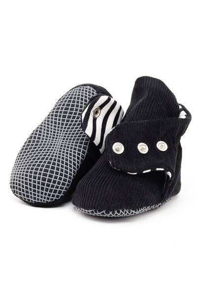 Ella Bonna Non-Slip Base Organic Cotton Striped Lined Corduroy Baby Slippers