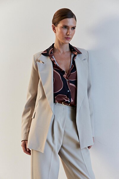 YOUR NAME Astarı Çizgili Oversize Taş Kadın Blazer Ceket