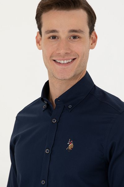 U.S. Polo Assn. Ανδρικό μακρυμάνικο πουκάμισο μπλε Navy Basic 50271276 -VR033